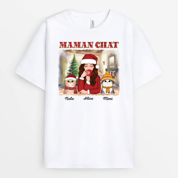 Maman De Chat Version Noel – Cadeau Personnalise  T-shirt pour Noel