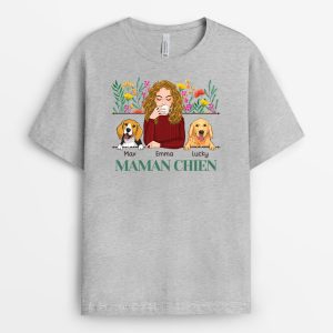 Maman De Chien Version Fleur – Cadeau Personnalise  T-shirt pour Amoureux des animaux Maman De Chien Version Fleur – Cadeau Personnalise  T-shirt pour Amoureux des animaux