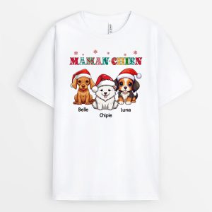 Maman De ChienPapa De Chien Version Noel Bonnet Cadeau Personnalise T shirt pour Noel 2