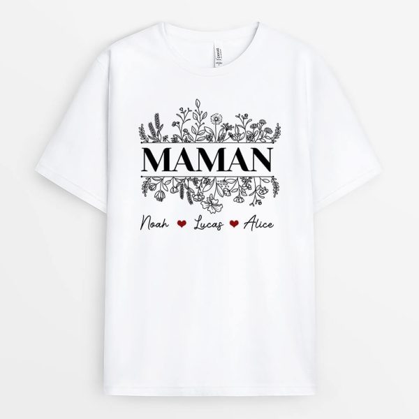 Maman Floral – Cadeau Personnalise  T-shirt pour Maman