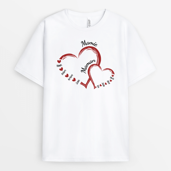 Maman Mamie Double Coeur – Cadeau Personnalise  T-shirt pour Femme