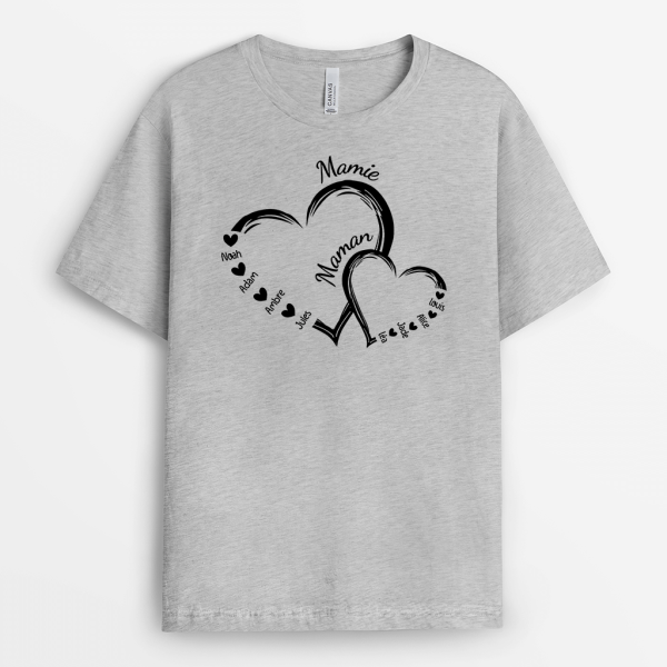 Maman Mamie Double Coeur – Cadeau Personnalise  T-shirt pour Femme