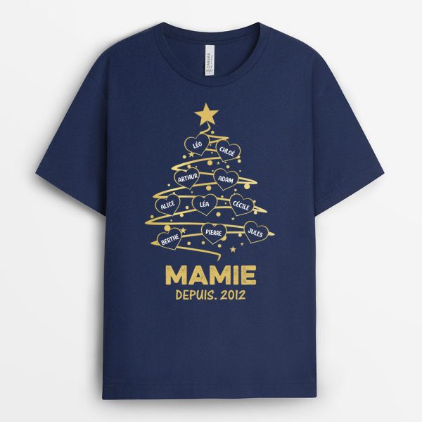 Maman Papa – Cadeau Personnalise  T-shirt pour Maman Mamie Papa Papi Noel