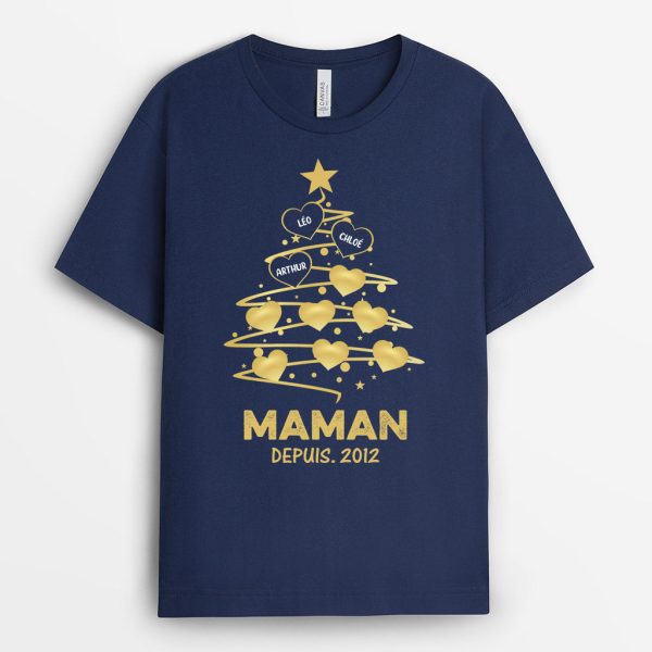 Maman Papa – Cadeau Personnalise  T-shirt pour Maman Mamie Papa Papi Noel