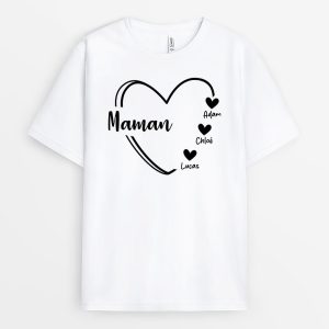 Maman Petits Coeurs Noirs – Cadeau Personnalise  T-shirt pour Maman Maman Petits Coeurs Noirs – Cadeau Personnalise  T-shirt pour Maman