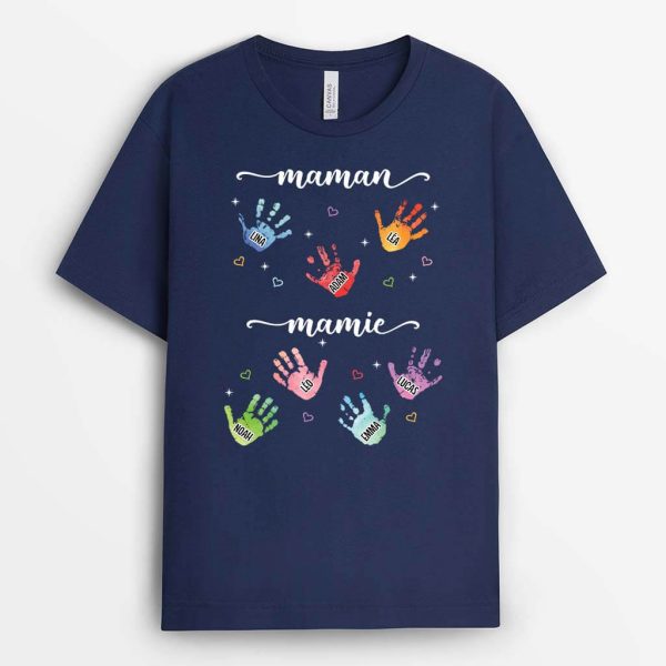 MamanMamie Empreintes – Cadeau Personnalise  T-shirt pour Femme