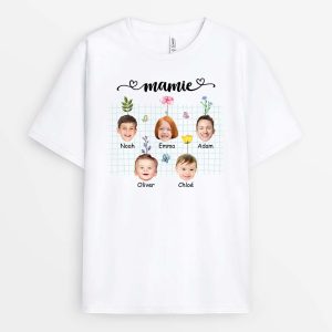 Mamie Avec Photos Et Fleurs – Cadeau Personnalise  T-shirt pour Mamie Mamie Avec Photos Et Fleurs – Cadeau Personnalise  T-shirt pour Mamie