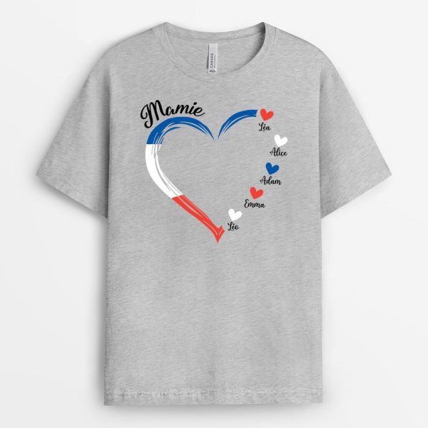 Mamie Coeur Drapeau Francais – Cadeau Personnalise  T-shirt pour Mamie