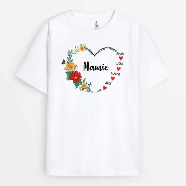 Mamie Maman Florale – Cadeau Personnalise  T-shirt pour Maman