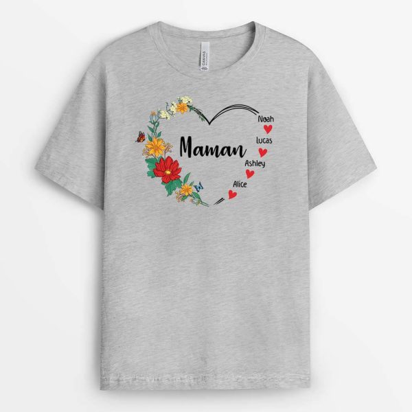 Mamie Maman Florale – Cadeau Personnalise  T-shirt pour Maman