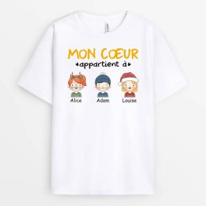 Mon Coeur Appartient A Dessins Cadeau Personnalise T shirt pour Maman Mamie Papa Papy 2