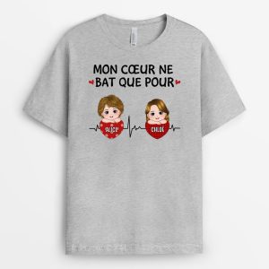 Mon Coeur Ne Bat Pour – Cadeau Personnalise  T-shirt pour Maman Mamie Papa Papy