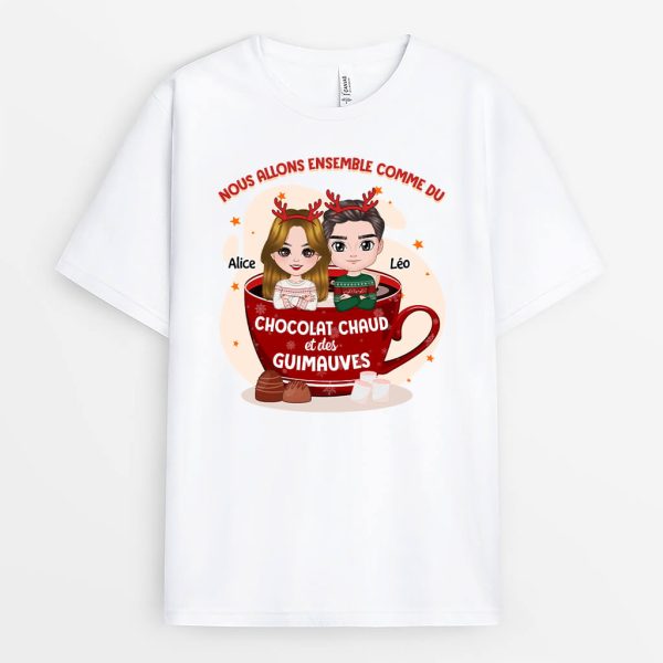 Nous Allons Ensemble Comme Du Chocolat Chaud Et Des Guimauves – Cadeau Personnalise  T-shirt pour Noel