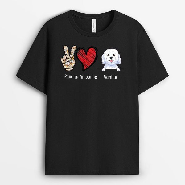 Paix, Amour, Chien – Cadeau Personnalise  T-shirt pour Amoureux des chiens