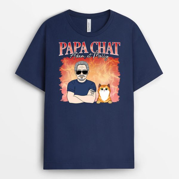 Papa Chat Avec Foudre – Cadeau Personnalise  T-shirt pour Amoureux des Animaux