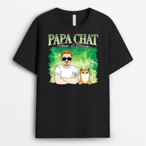 Papa Chat Avec Foudre – Cadeau Personnalise  T-shirt pour Amoureux des Animaux Papa Chat Avec Foudre – Cadeau Personnalise  T-shirt pour Amoureux des Animaux