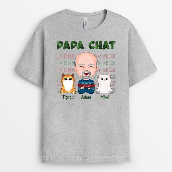 Papa Chat Version Noel – Cadeau Personnalise  T-shirt Pour Homme