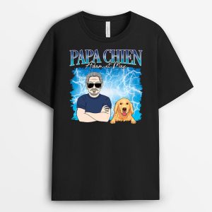 Papa Chien Avec Foudre – Cadeau Personnalise  T-shirt pour Amoureux des Animaux Papa Chien Avec Foudre – Cadeau Personnalise  T-shirt pour Amoureux des Animaux