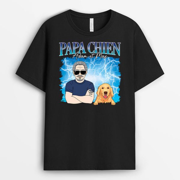 Papa Chien Avec Foudre – Cadeau Personnalise  T-shirt pour Amoureux des Animaux