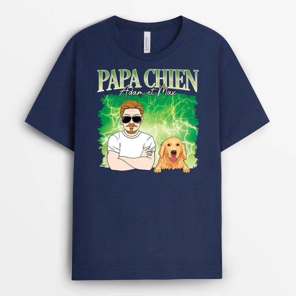 Papa Chien Avec Foudre – Cadeau Personnalise  T-shirt pour Amoureux des Animaux