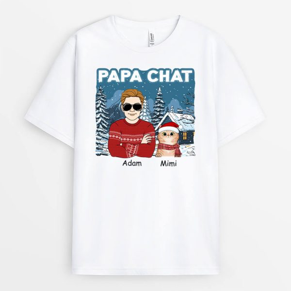 Papa De Chat Version Noel – Cadeau Personnalis�  T-shirt pour Noel