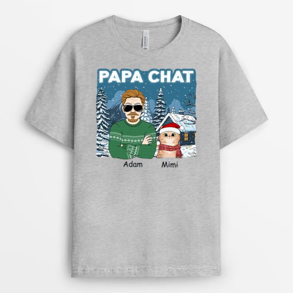 Papa De Chat Version Noel – Cadeau Personnalis�  T-shirt pour Noel