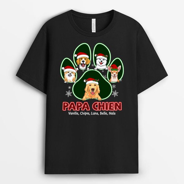 Papa De ChienMaman De Chien Patte Version Noel – Cadeau Personnalise  T-shirt pour Amoureux des animaux