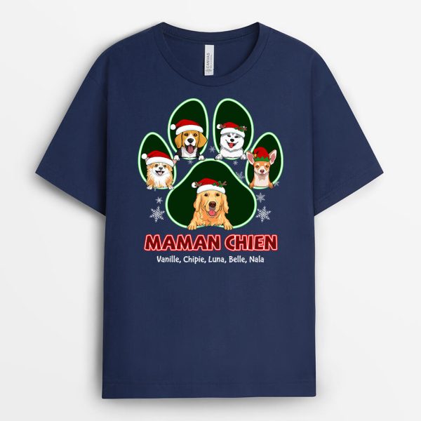 Papa De ChienMaman De Chien Patte Version Noel – Cadeau Personnalise  T-shirt pour Amoureux des animaux