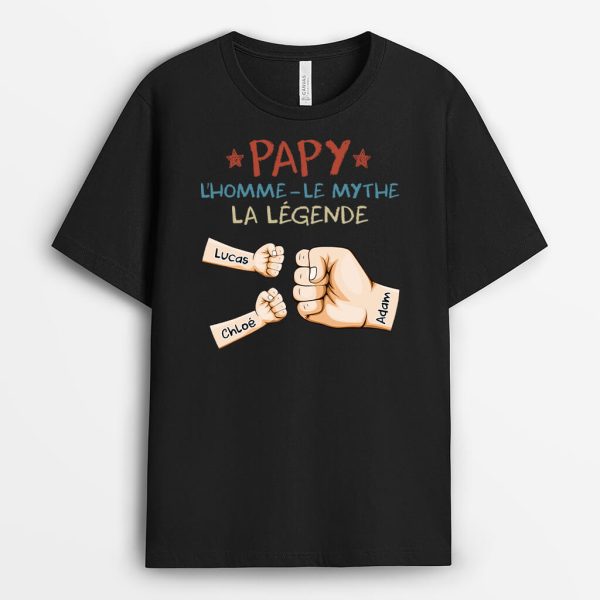 Papa, L_Homme, Le Mythe, La Legende Version Bosses De Poing – Cadeau Personnalise  T-shirt pour Homme