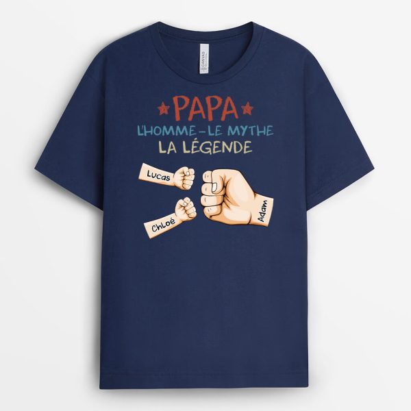 Papa, L_Homme, Le Mythe, La Legende Version Bosses De Poing – Cadeau Personnalise  T-shirt pour Homme