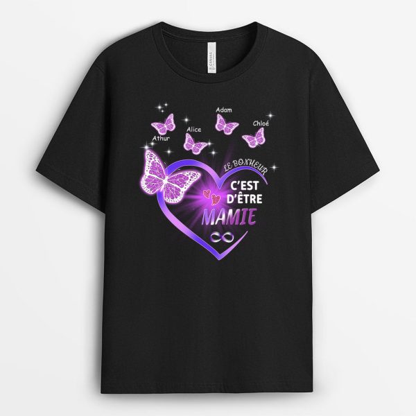 Papillons Coeur Violet – Cadeau Personnalise  T-shirt pour MamanMamie