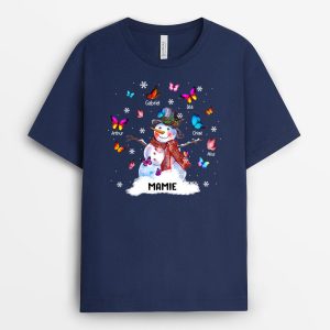 Papillons et Bonhomme de Neige – Cadeau Personnalise  T-shirt pour MamanMamie Papillons et Bonhomme de Neige – Cadeau Personnalise  T-shirt pour MamanMamie