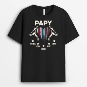 Papy Coeur Avec Couleur De La France – Cadeau Personnalise  T-shirt pour Homme Papy Coeur Avec Couleur De La France – Cadeau Personnalise  T-shirt pour Homme
