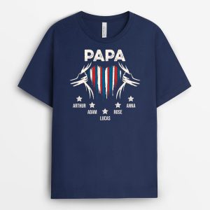 Papy Coeur Avec Couleur De La France – Cadeau Personnalise  T-shirt pour Homme Papy Coeur Avec Couleur De La France – Cadeau Personnalise  T-shirt pour Homme