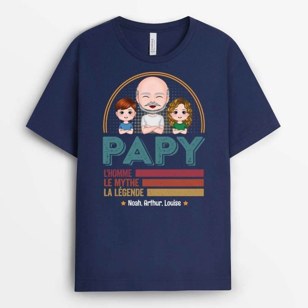 Papy, L_Homme, Le Mythe, La Legende – Cadeau Personnalise  T-shirt pour Homme