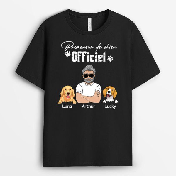 Promeneur Officiel De Chien – Cadeau Personnalise  T-shirt Pour Amoureux Des Animaux