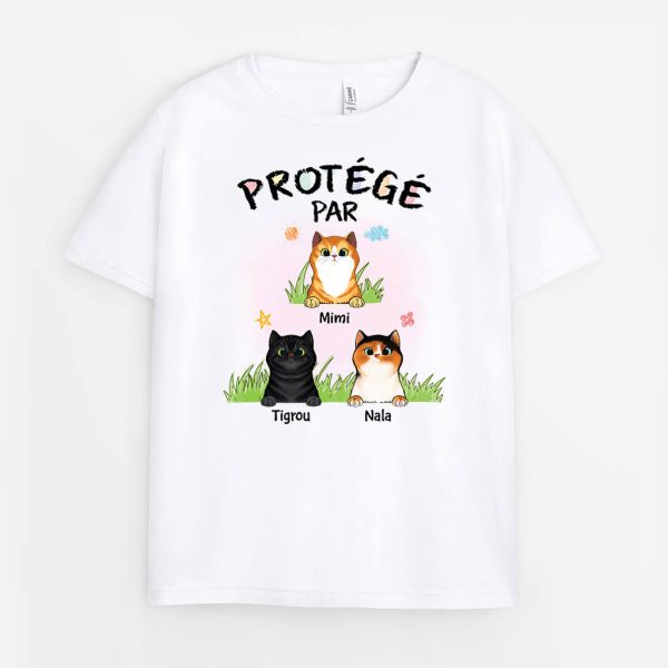 Protege Par Chat – Cadeau Personnalise  T-shirt pour Enfants