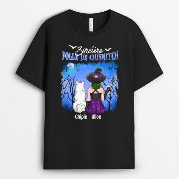 Sorciere Folle De Chien  Cadeau Personnalise  T-shirt pour Halloween