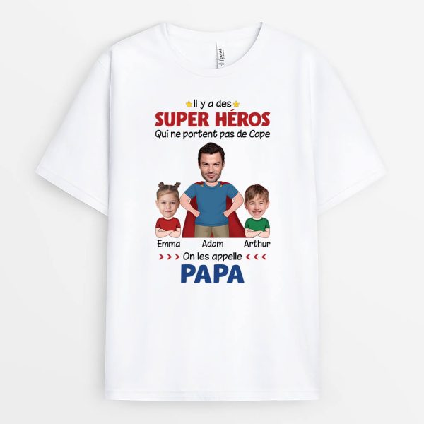 Super Papa Heros – Cadeau Personnalise  T-shirt Pour Papa