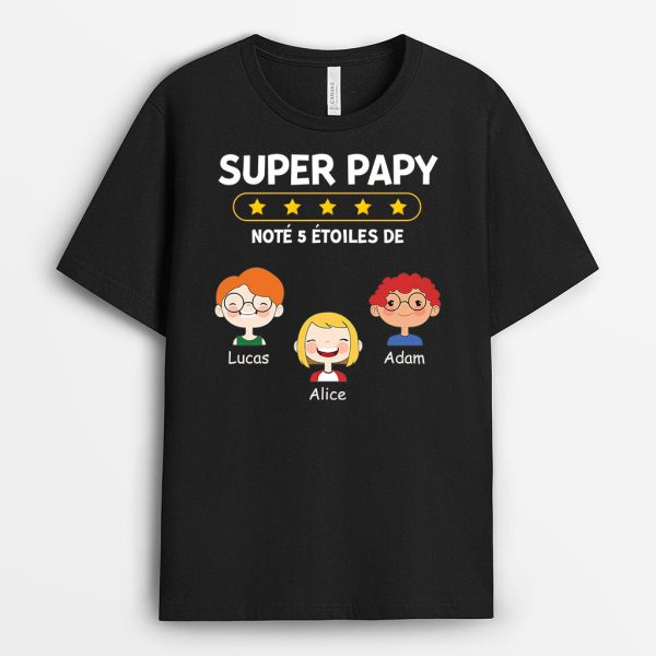 Super Papa Note 5 Etoiles – Cadeau Personnalise  T-shirt pour Papa Papy