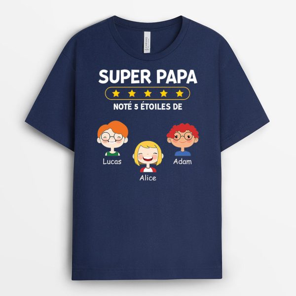 Super Papa Note 5 Etoiles – Cadeau Personnalise  T-shirt pour Papa Papy