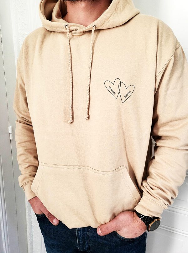 Sweat Beige personnalisable avec capuche Double amour unisexe