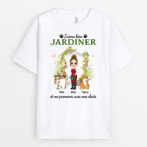 T-shirt Jardinner et Me Promener Avec Mes Chats Personnalise T-shirt Jardinner et Me Promener Avec Mes Chats Personnalise