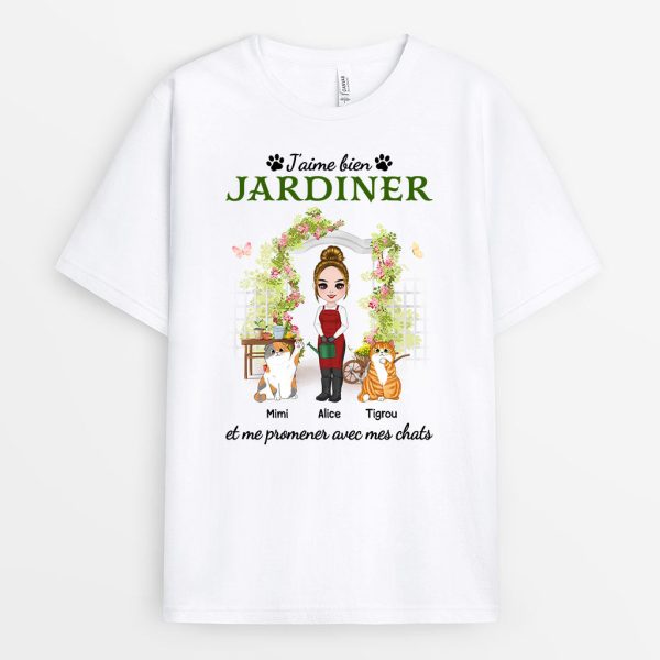 T-shirt Jardinner et Me Promener Avec Mes Chats Personnalise