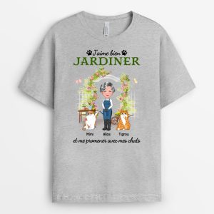 T-shirt Jardinner et Me Promener Avec Mes Chats Personnalise T-shirt Jardinner et Me Promener Avec Mes Chats Personnalise