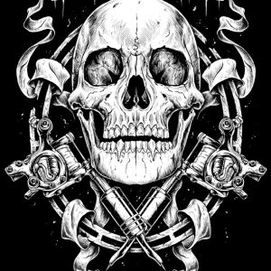 T-shirt unisexe Hysteria Ink Skull Tattoo Gun Ink