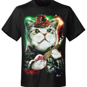 T-shirt unisexe  Rock Eagle The Guitarist Cat In Hat T-shirt unisexe  Rock Eagle The Guitarist Cat In Hat