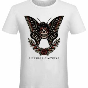 T-shirt unisexe Sickness clothing  Old School Butterfly White T-shirt unisexe Sickness clothing  Old School Butterfly White
