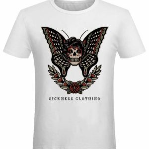 T-shirt unisexe Sickness clothing  Old School Butterfly White T-shirt unisexe Sickness clothing  Old School Butterfly White