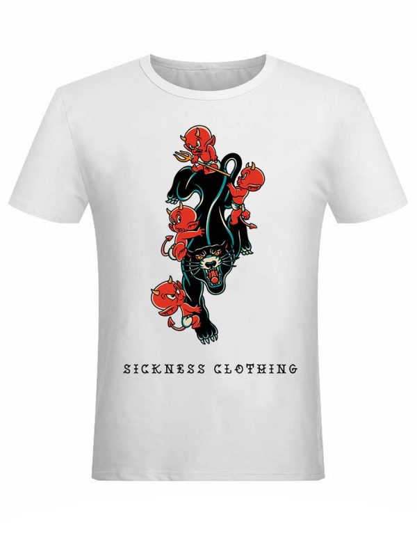 T-shirt unisexe Sickness clothing Old School Panther Devil White